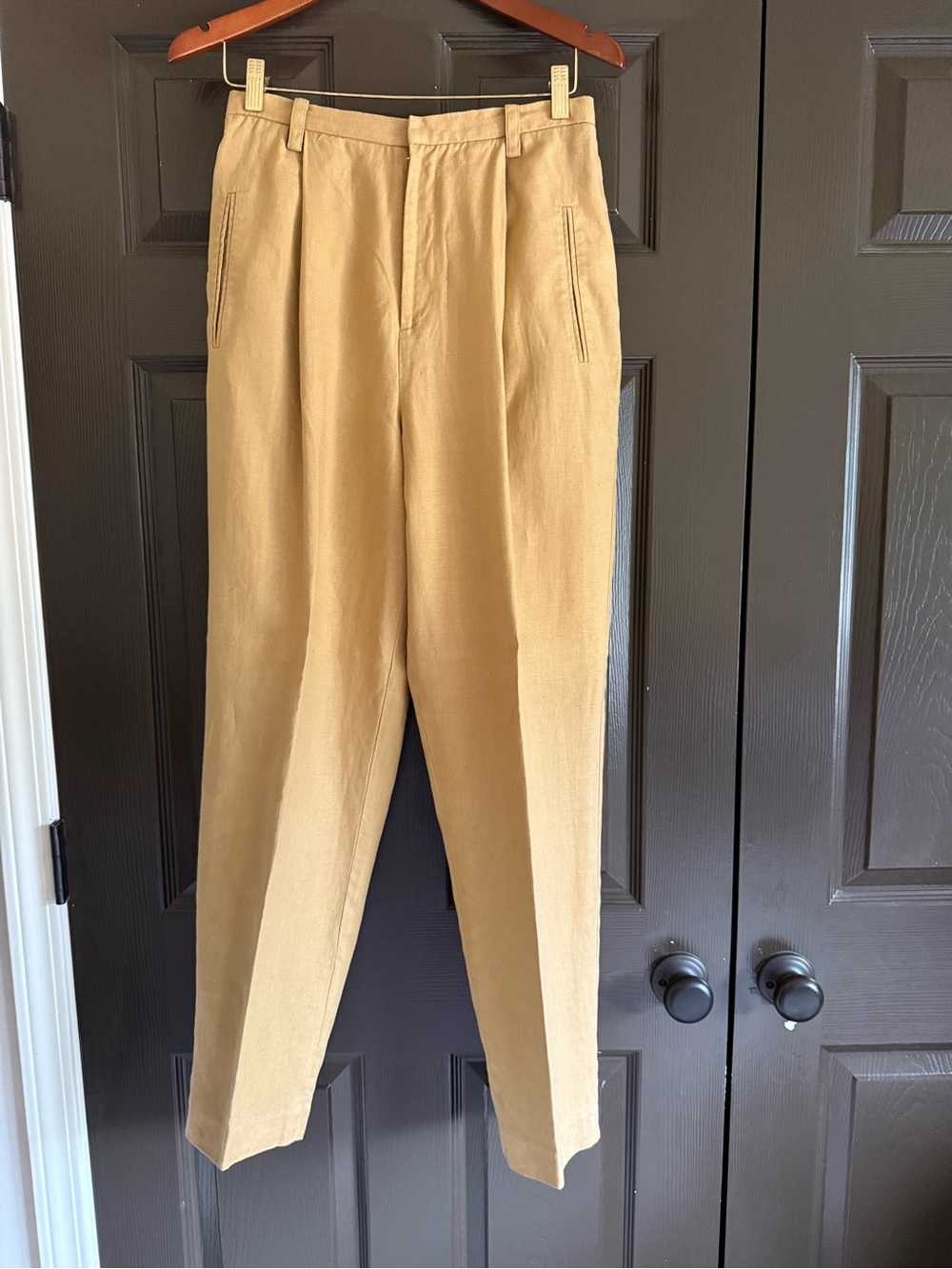 New York & Company Women's Tan Pleated vintage linen Trousers